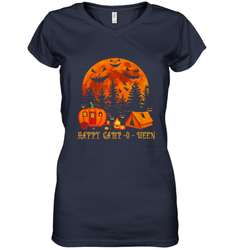 Happy Camp O Ween Funny Camping Halloween Costume Camper RV Women's V-Neck T-Shirt