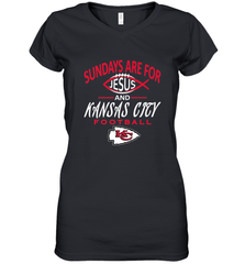 Sundays Are For Jesus and Kansas City Funny Football Women's V-Neck T-Shirt Women's V-Neck T-Shirt - belovedtshirt