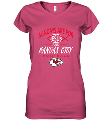 Sundays Are For Jesus and Kansas City Funny Football Women's V-Neck T-Shirt Women's V-Neck T-Shirt - belovedtshirt