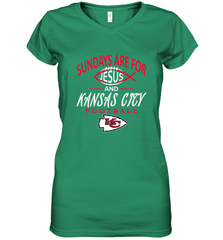 Sundays Are For Jesus and Kansas City Funny Football Women's V-Neck T-Shirt Women's V-Neck T-Shirt - belovedtshirt