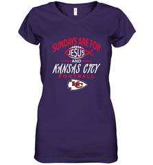 Sundays Are For Jesus and Kansas City Funny Football Women's V-Neck T-Shirt Women's V-Neck T-Shirt - belovedtshirt