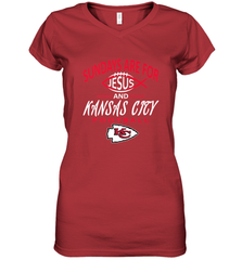 Sundays Are For Jesus and Kansas City Funny Football Women's V-Neck T-Shirt Women's V-Neck T-Shirt - belovedtshirt