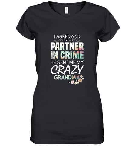 Crazy Grandma Women's V-Neck T-Shirt Women's V-Neck T-Shirt / Black / S Women's V-Neck T-Shirt - belovedtshirt
