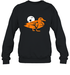Funny Gift Witch Bat Web Moon Pumpkin Tree in Halloween Duck Crewneck Sweatshirt