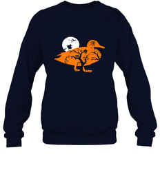 Funny Gift Witch Bat Web Moon Pumpkin Tree in Halloween Duck Crewneck Sweatshirt