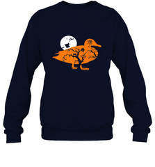 Funny Gift Witch Bat Web Moon Pumpkin Tree in Halloween Duck Crewneck Sweatshirt Crewneck Sweatshirt - belovedtshirt