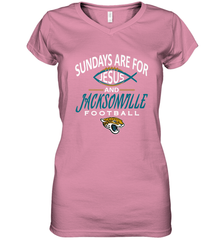 Sundays Are For Jesus and Jacksonville Funny Football Women's V-Neck T-Shirt Women's V-Neck T-Shirt - belovedtshirt