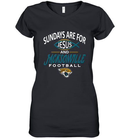 Sundays Are For Jesus and Jacksonville Funny Football Women's V-Neck T-Shirt Women's V-Neck T-Shirt / Black / S Women's V-Neck T-Shirt - belovedtshirt