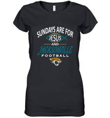 Sundays Are For Jesus and Jacksonville Funny Football Women's V-Neck T-Shirt Women's V-Neck T-Shirt - belovedtshirt