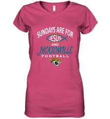 Sundays Are For Jesus and Jacksonville Funny Football Women's V-Neck T-Shirt Women's V-Neck T-Shirt - belovedtshirt