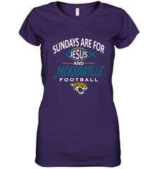 Sundays Are For Jesus and Jacksonville Funny Football Women's V-Neck T-Shirt Women's V-Neck T-Shirt - belovedtshirt