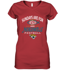 Sundays Are For Jesus and Jacksonville Funny Football Women's V-Neck T-Shirt Women's V-Neck T-Shirt - belovedtshirt