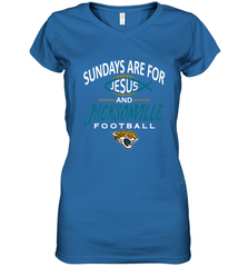 Sundays Are For Jesus and Jacksonville Funny Football Women's V-Neck T-Shirt Women's V-Neck T-Shirt - belovedtshirt