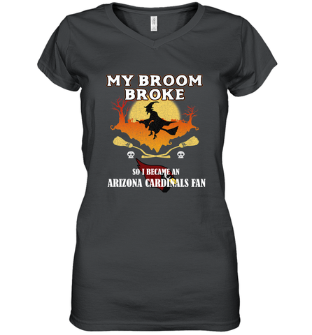 Broom Broke So I Became an Arizona Cardinals Fan  NFL Halloween Costume Women's V-Neck T-Shirt Women's V-Neck T-Shirt / Black / S Women's V-Neck T-Shirt - belovedtshirt