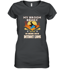 Broom Broke So I Became A Fan of Detroit Lions  NFL Halloween Costume Women's V-Neck T-Shirt Women's V-Neck T-Shirt - belovedtshirt