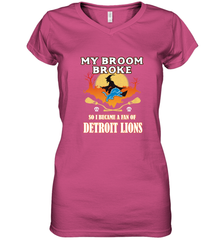 Broom Broke So I Became A Fan of Detroit Lions  NFL Halloween Costume Women's V-Neck T-Shirt Women's V-Neck T-Shirt - belovedtshirt