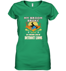 Broom Broke So I Became A Fan of Detroit Lions  NFL Halloween Costume Women's V-Neck T-Shirt Women's V-Neck T-Shirt - belovedtshirt