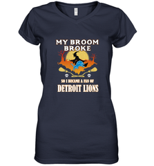 Broom Broke So I Became A Fan of Detroit Lions  NFL Halloween Costume Women's V-Neck T-Shirt Women's V-Neck T-Shirt - belovedtshirt