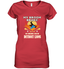 Broom Broke So I Became A Fan of Detroit Lions  NFL Halloween Costume Women's V-Neck T-Shirt Women's V-Neck T-Shirt - belovedtshirt
