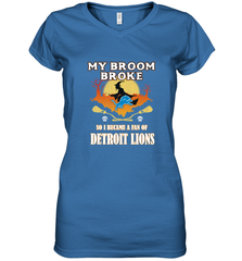 Broom Broke So I Became A Fan of Detroit Lions  NFL Halloween Costume Women's V-Neck T-Shirt Women's V-Neck T-Shirt - belovedtshirt