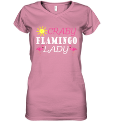 Crazy Pink Flamingo Lady Women's V-Neck T-Shirt Women's V-Neck T-Shirt - belovedtshirt