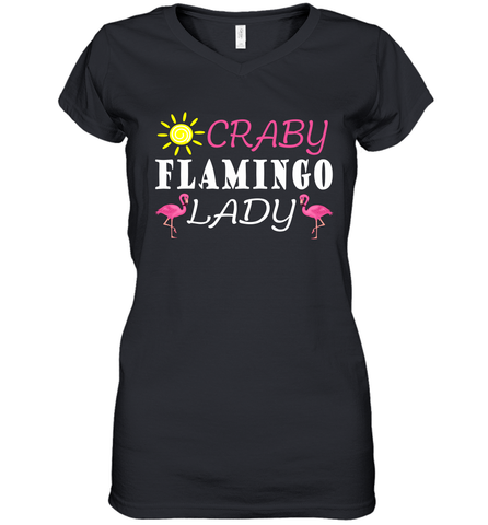 Crazy Pink Flamingo Lady Women's V-Neck T-Shirt Women's V-Neck T-Shirt / Black / S Women's V-Neck T-Shirt - belovedtshirt