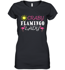 Crazy Pink Flamingo Lady Women's V-Neck T-Shirt Women's V-Neck T-Shirt - belovedtshirt
