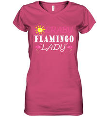 Crazy Pink Flamingo Lady Women's V-Neck T-Shirt Women's V-Neck T-Shirt - belovedtshirt