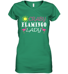 Crazy Pink Flamingo Lady Women's V-Neck T-Shirt Women's V-Neck T-Shirt - belovedtshirt