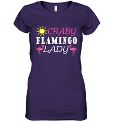 Crazy Pink Flamingo Lady Women's V-Neck T-Shirt Women's V-Neck T-Shirt - belovedtshirt