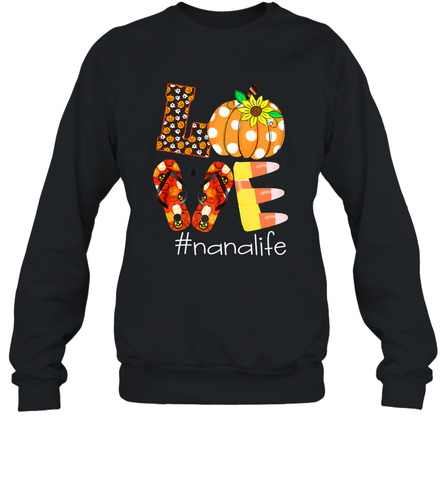 Funny Love Nanalife Pumpkin Flip Flops Nana Life Halloween Crewneck Sweatshirt Crewneck Sweatshirt / Black / S Crewneck Sweatshirt - belovedtshirt