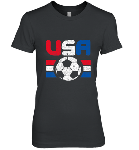 Distressed Red, White and Blue Soccer Flag Shirts of the USA Women's Premium T-Shirt Women's Premium T-Shirt / Black / XS Women's Premium T-Shirt - belovedtshirt