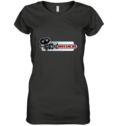 Cinemassacre Modern Chainsaw Logo Women's V-Neck T-Shirt Women's V-Neck T-Shirt / Black / S Women's V-Neck T-Shirt - belovedtshirt