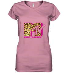 MTV Logo Leopard Print Women's V-Neck T-Shirt Women's V-Neck T-Shirt - belovedtshirt