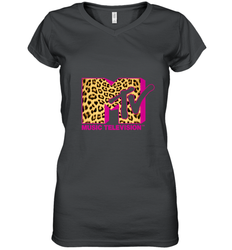 MTV Logo Leopard Print Women's V-Neck T-Shirt