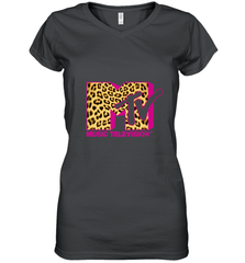 MTV Logo Leopard Print Women's V-Neck T-Shirt Women's V-Neck T-Shirt - belovedtshirt