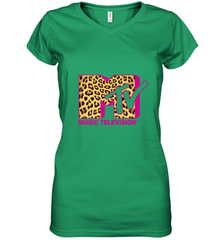 MTV Logo Leopard Print Women's V-Neck T-Shirt Women's V-Neck T-Shirt - belovedtshirt