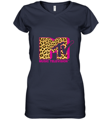 MTV Logo Leopard Print Women's V-Neck T-Shirt Women's V-Neck T-Shirt - belovedtshirt