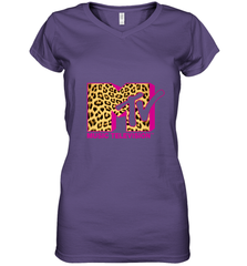 MTV Logo Leopard Print Women's V-Neck T-Shirt Women's V-Neck T-Shirt - belovedtshirt