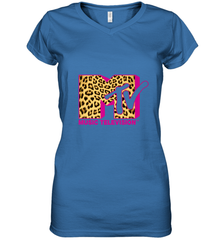 MTV Logo Leopard Print Women's V-Neck T-Shirt Women's V-Neck T-Shirt - belovedtshirt