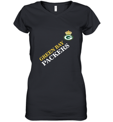 NFL Green Bay Packers Logo with Champion Crown Women's V-Neck T-Shirt