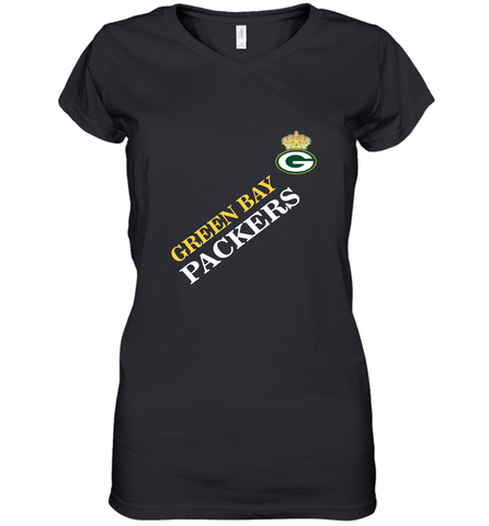 NFL Green Bay Packers Logo with Champion Crown Women's V-Neck T-Shirt Women's V-Neck T-Shirt / Black / S Women's V-Neck T-Shirt - belovedtshirt