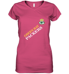NFL Green Bay Packers Logo with Champion Crown Women's V-Neck T-Shirt Women's V-Neck T-Shirt - belovedtshirt