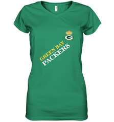 NFL Green Bay Packers Logo with Champion Crown Women's V-Neck T-Shirt Women's V-Neck T-Shirt - belovedtshirt