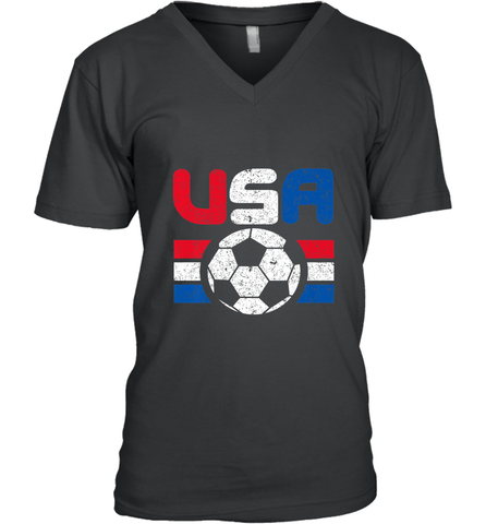 Distressed Red, White and Blue Soccer Flag Shirts of the USA Men's V-Neck Men's V-Neck / Black / S Men's V-Neck - belovedtshirt