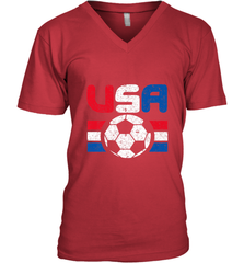 Distressed Red, White and Blue Soccer Flag Shirts of the USA Men's V-Neck Men's V-Neck - belovedtshirt