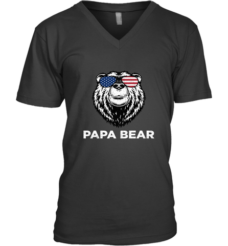 4th of July Papa Bear American Flag Glasses Patriotic Men's V-Neck Men's V-Neck / Black / S Apparel - belovedtshirt