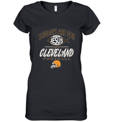 Sundays Are For Jesus and Cleveland Funny Christian Football Women's V-Neck T-Shirt Women's V-Neck T-Shirt - belovedtshirt