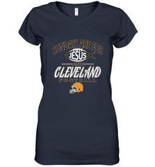 Sundays Are For Jesus and Cleveland Funny Christian Football Women's V-Neck T-Shirt Women's V-Neck T-Shirt - belovedtshirt