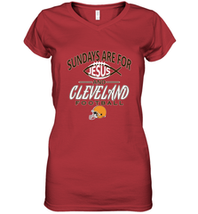 Sundays Are For Jesus and Cleveland Funny Christian Football Women's V-Neck T-Shirt Women's V-Neck T-Shirt - belovedtshirt